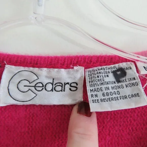 VINTAGE CEDARS Angora Lambswool Pink Beaded Dolman Sleeve Sweater - Size M - Picture 15 of 15